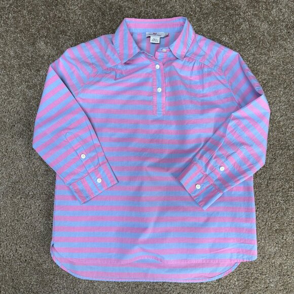 Vineyard Vines Collar Henley Shirt Blouse Womens 2 Pink Magenta Stripe Coast - Picture 6 of 14